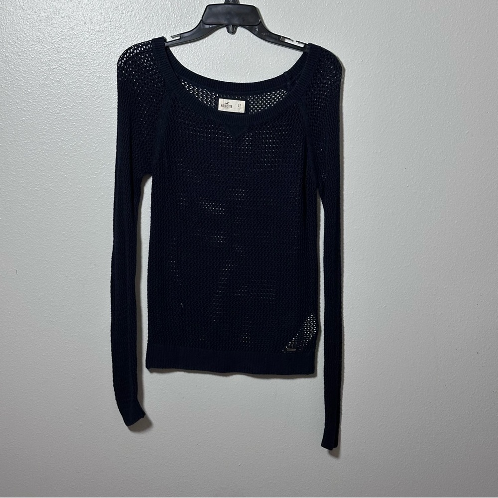 Hollister Women Navy Blue Open Knit Sweater Pullover Y2K Size XS.